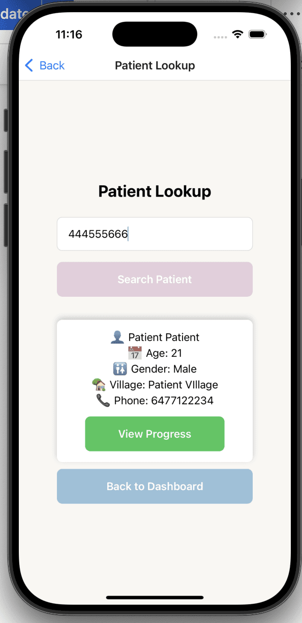 Patient Lookup Page After Entering Aadhar Number