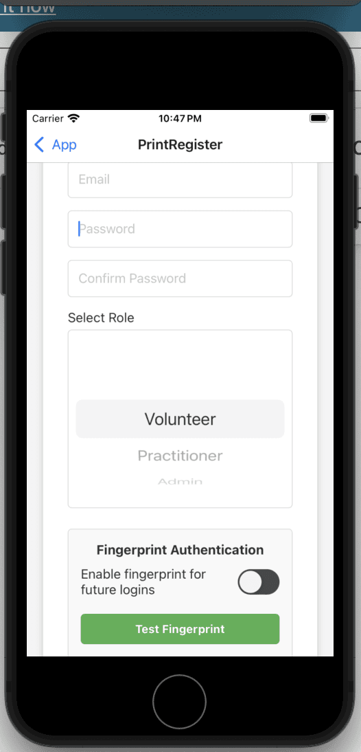 Register Page - Personal Information Form
