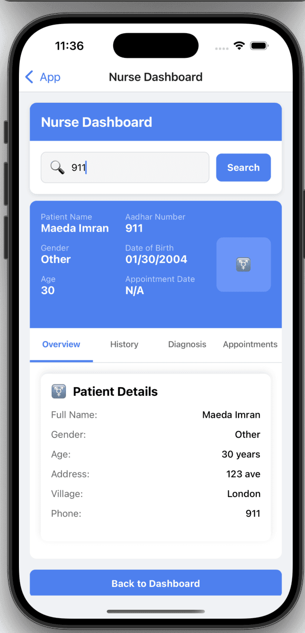 Nurse Dashboard with Patient Information