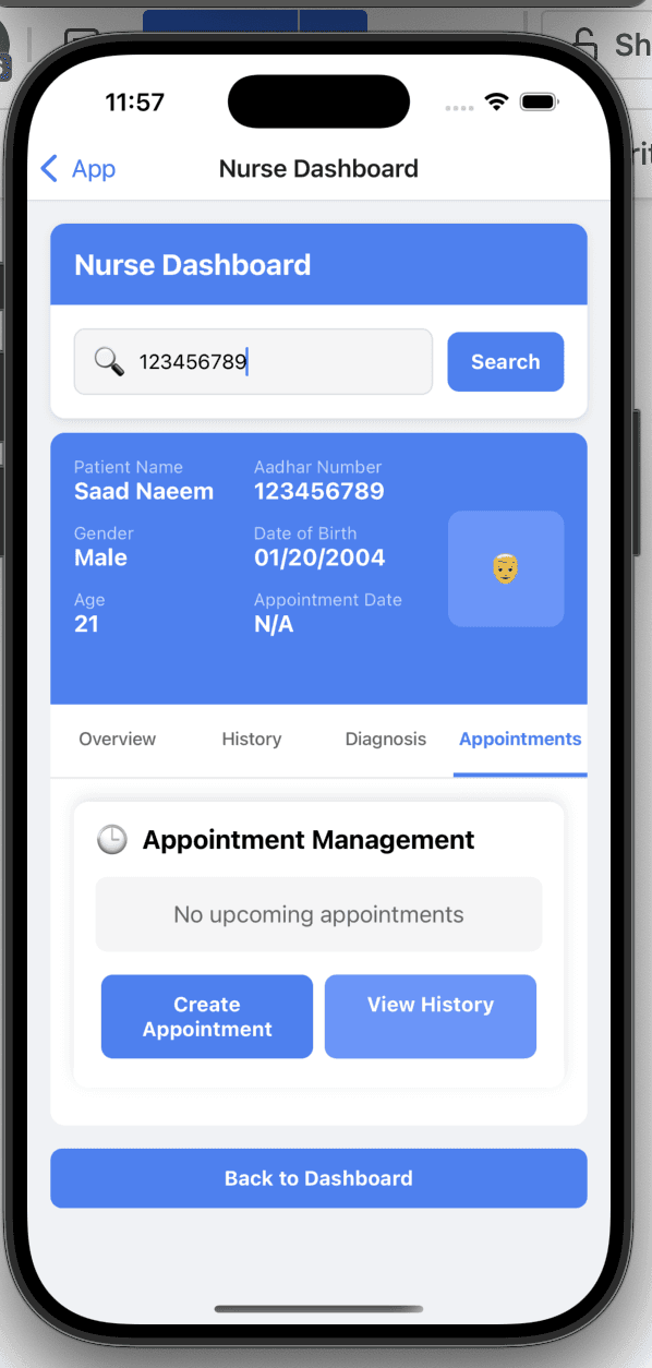 Appointments Tab for Patient