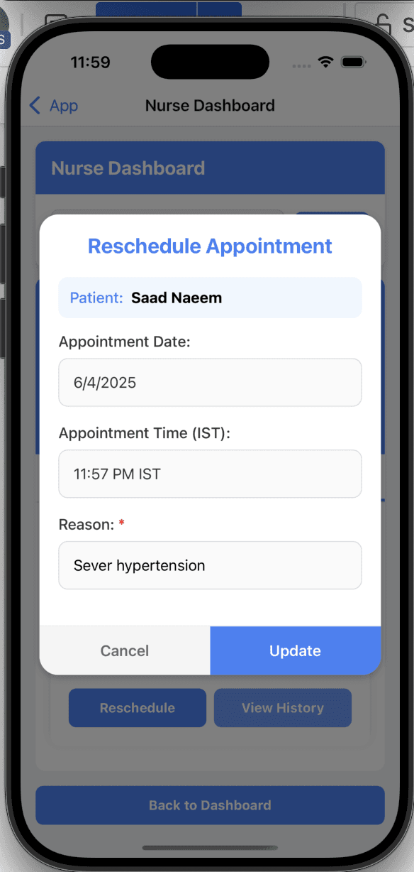 Reschedule Appointment Popup