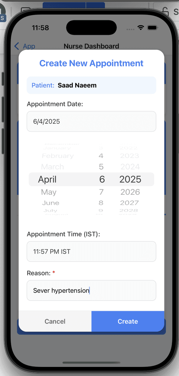 Create New Appointment Tab