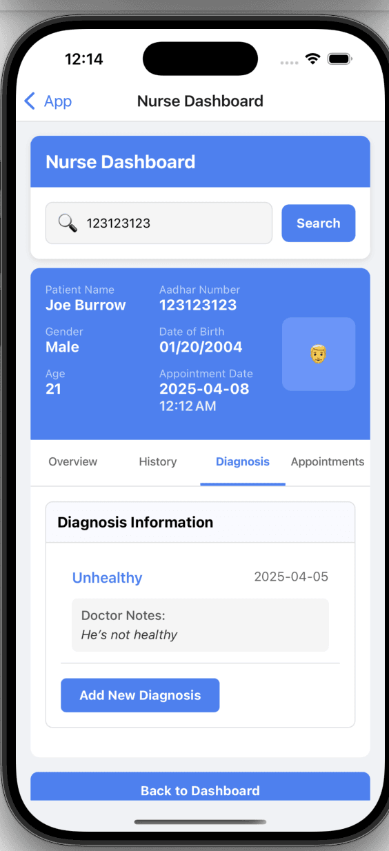 Diagnosis Saved to Specific Appointment